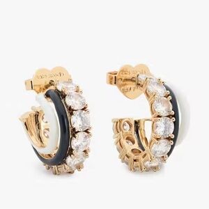 kate spade Gold-Tone Hoop Earrings with Black Enamel and Clear Crystals W Dusty